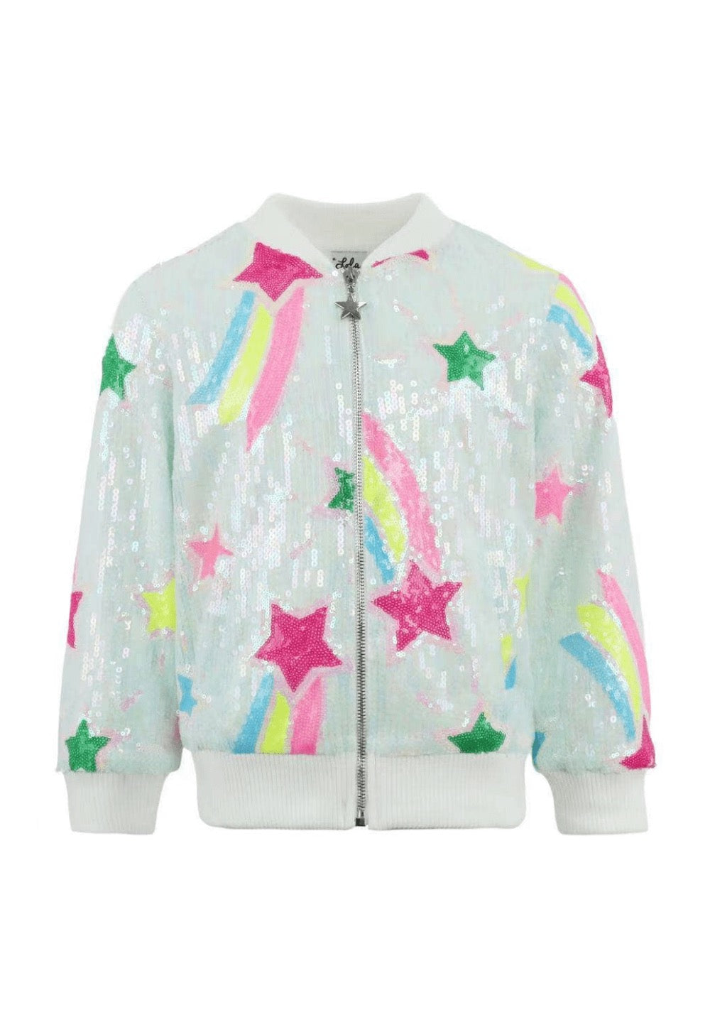 Rainbow Shooting Star Sequin Bomber