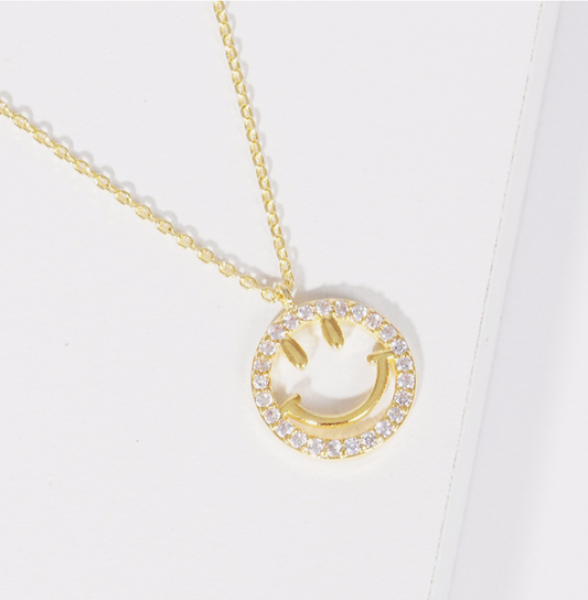 Cz Gold-Dipped Happy Face Necklace