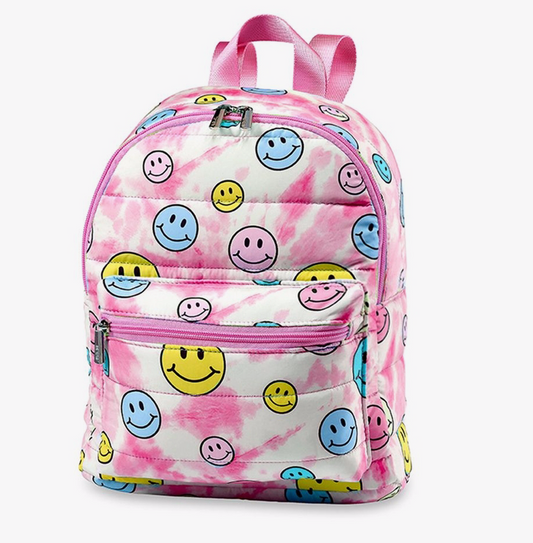 Top Trenz Pink Tie Dye Happy Face Puffer Mini Backpack
