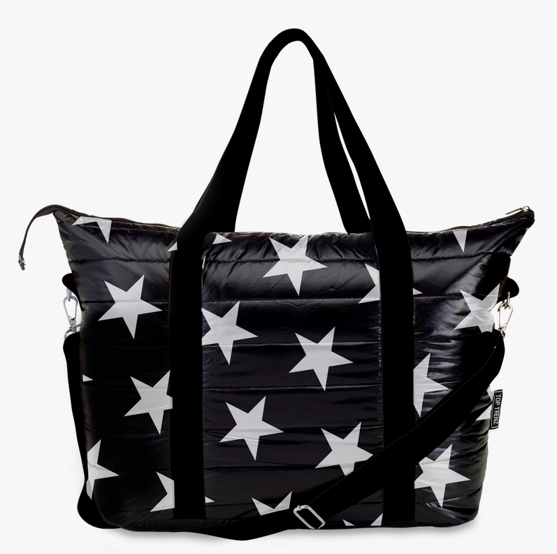 Top Trenz Black Puffer Star-Time Star Print Tote Bag