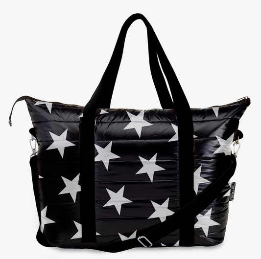 Top Trenz Black Puffer Star-Time Star Print Tote Bag