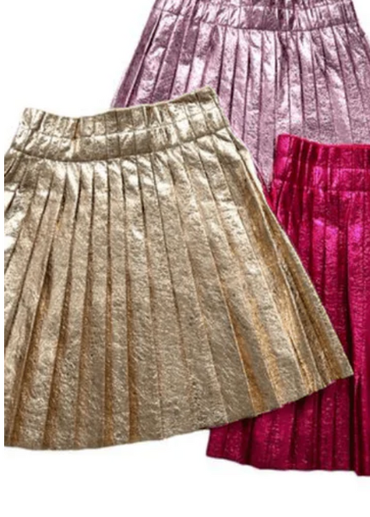 Lola + The Boys Metallic Pleated Skirt