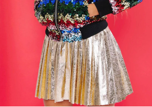 Lola + The Boys Metallic Pleated Skirt