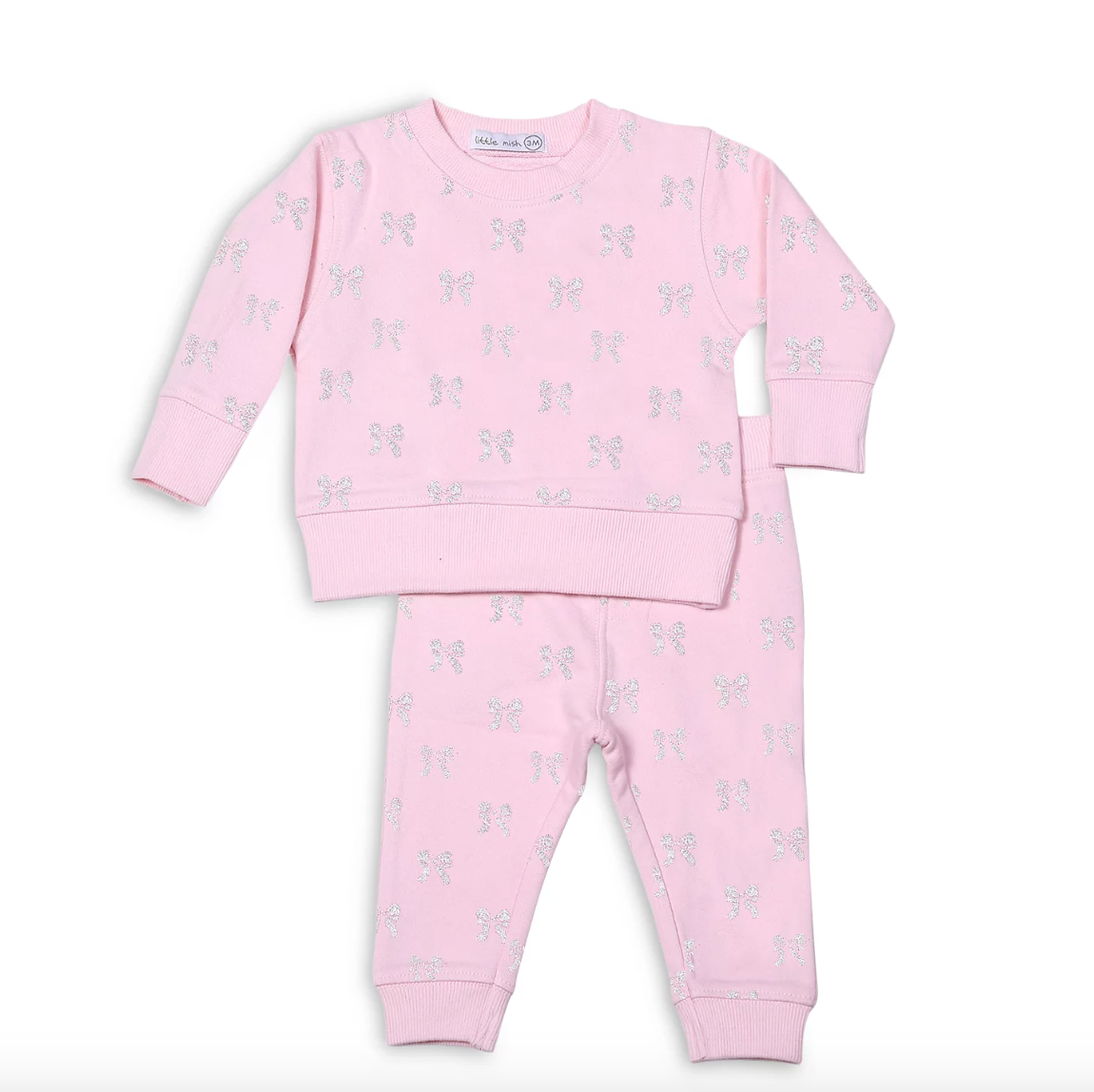 Little Mish Lt Pink Metallic Bow Sweatsuit