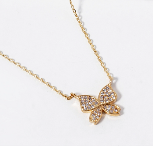Gold Dipped Butterfly CZ Pendant Necklace