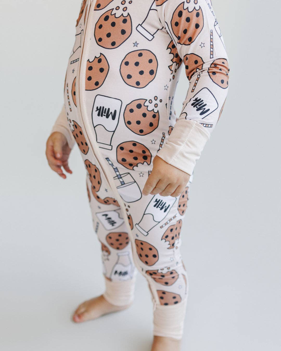 Lucky Panda Kids Bamboo Baby Zip Romper | Milk & Cookies