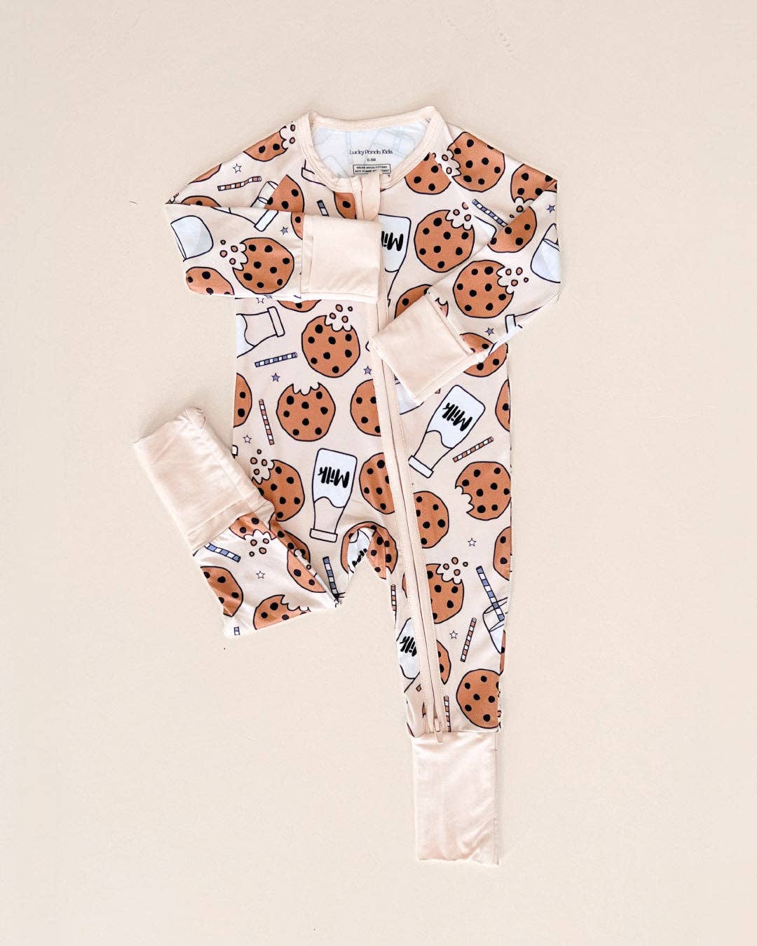 Lucky Panda Kids Bamboo Baby Zip Romper | Milk & Cookies