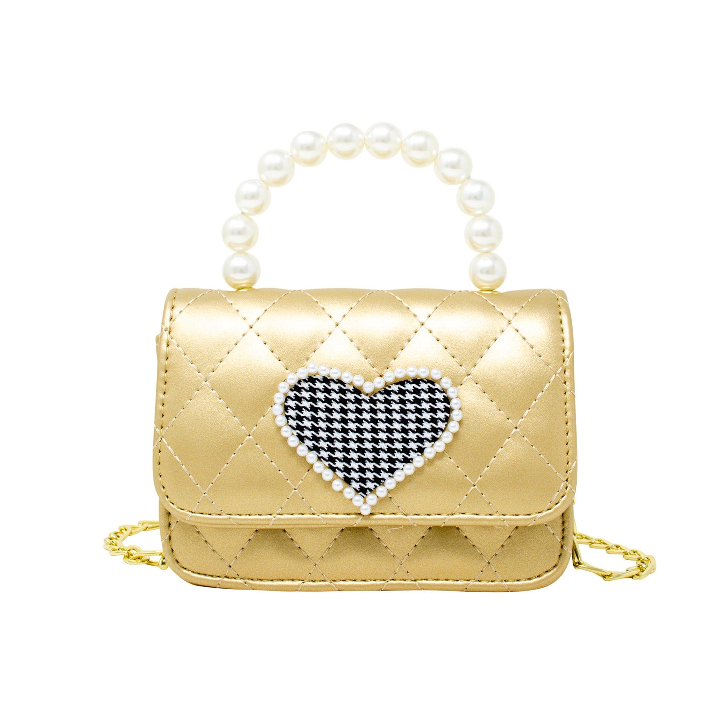 Quilted Pearl Handle Heart Bag