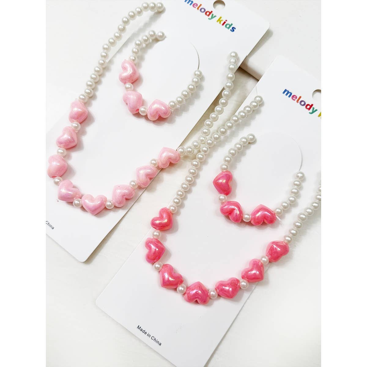 Kids Sweet Heart Charm Necklace and Bracelet Set