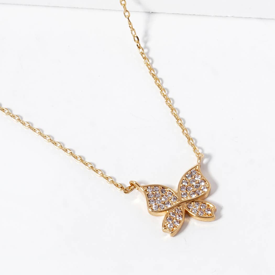 Gold Dipped Butterfly CZ Necklace