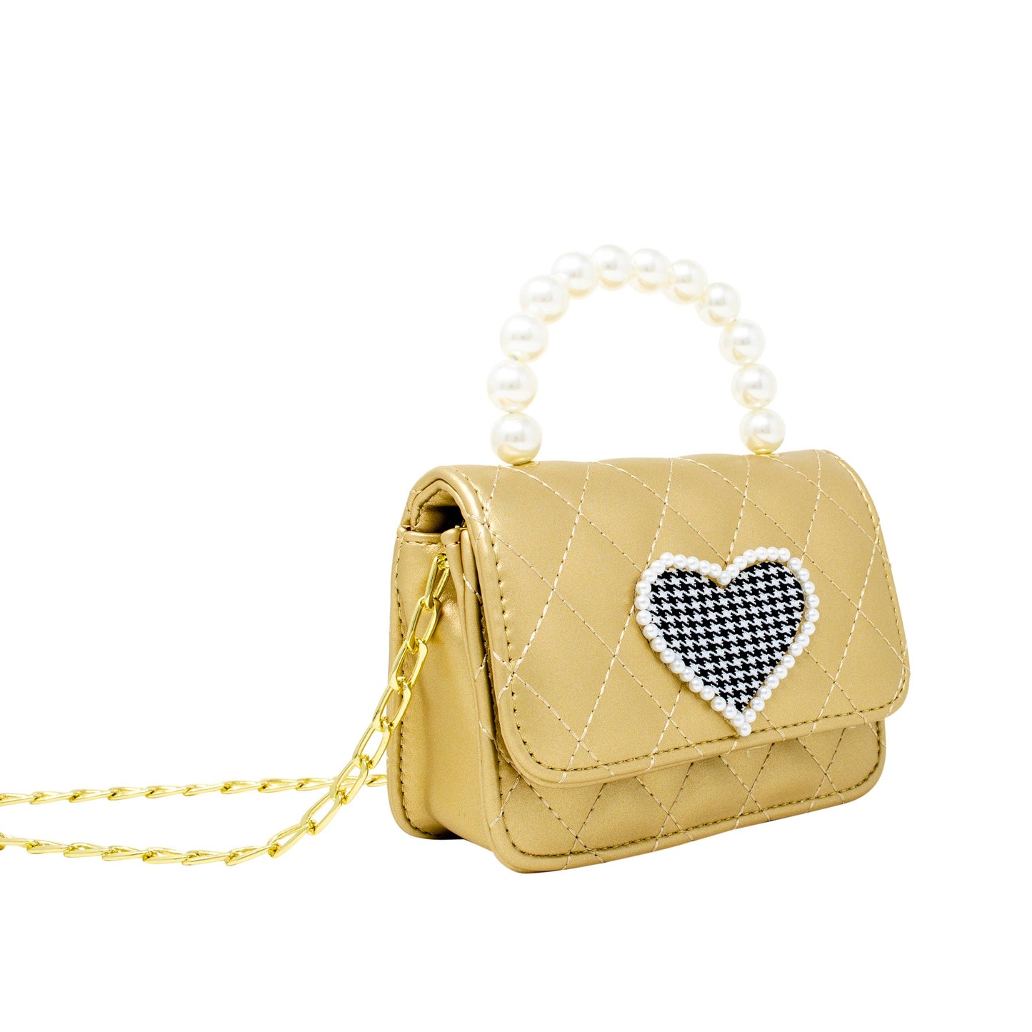Quilted Pearl Handle Heart Bag