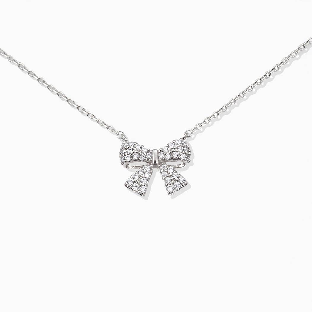 Gold Dipped Ribbon Bow Pave CZ Necklaces