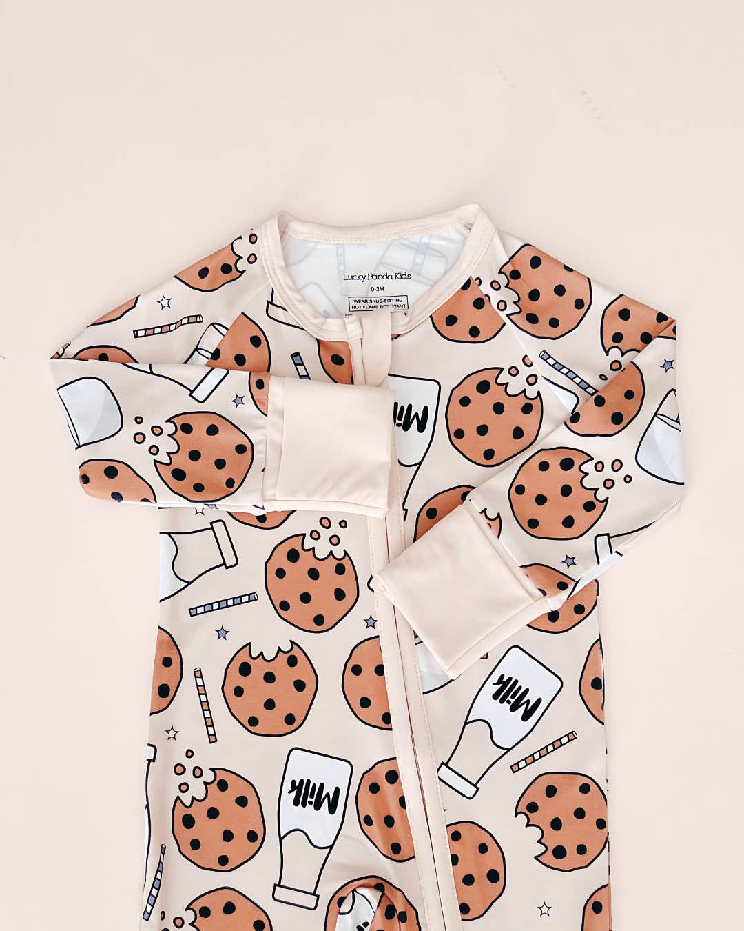 Lucky Panda Kids Bamboo Baby Zip Romper | Milk & Cookies