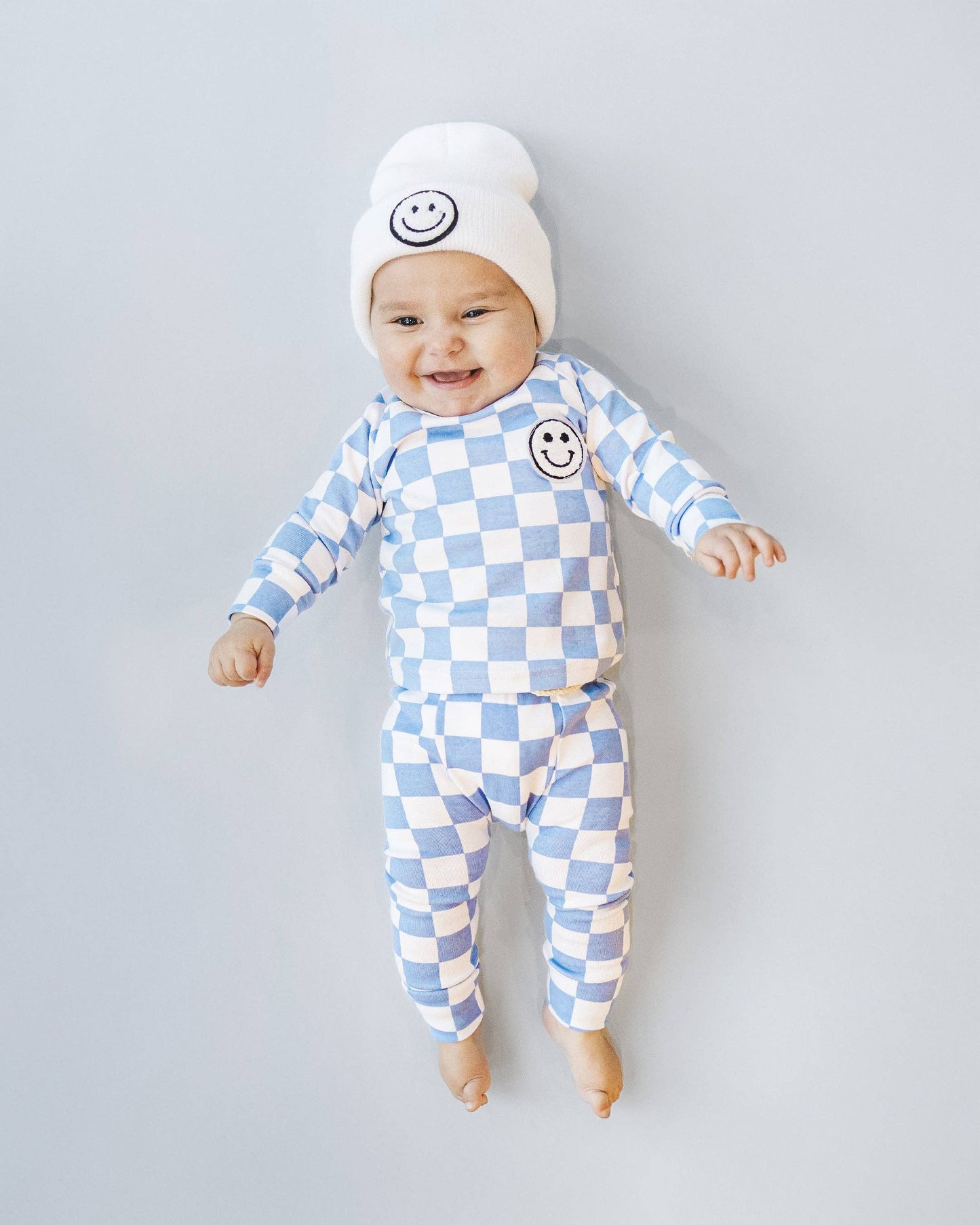 Lucky Panda Kids Checkered Smiley Lounge Set | Blue