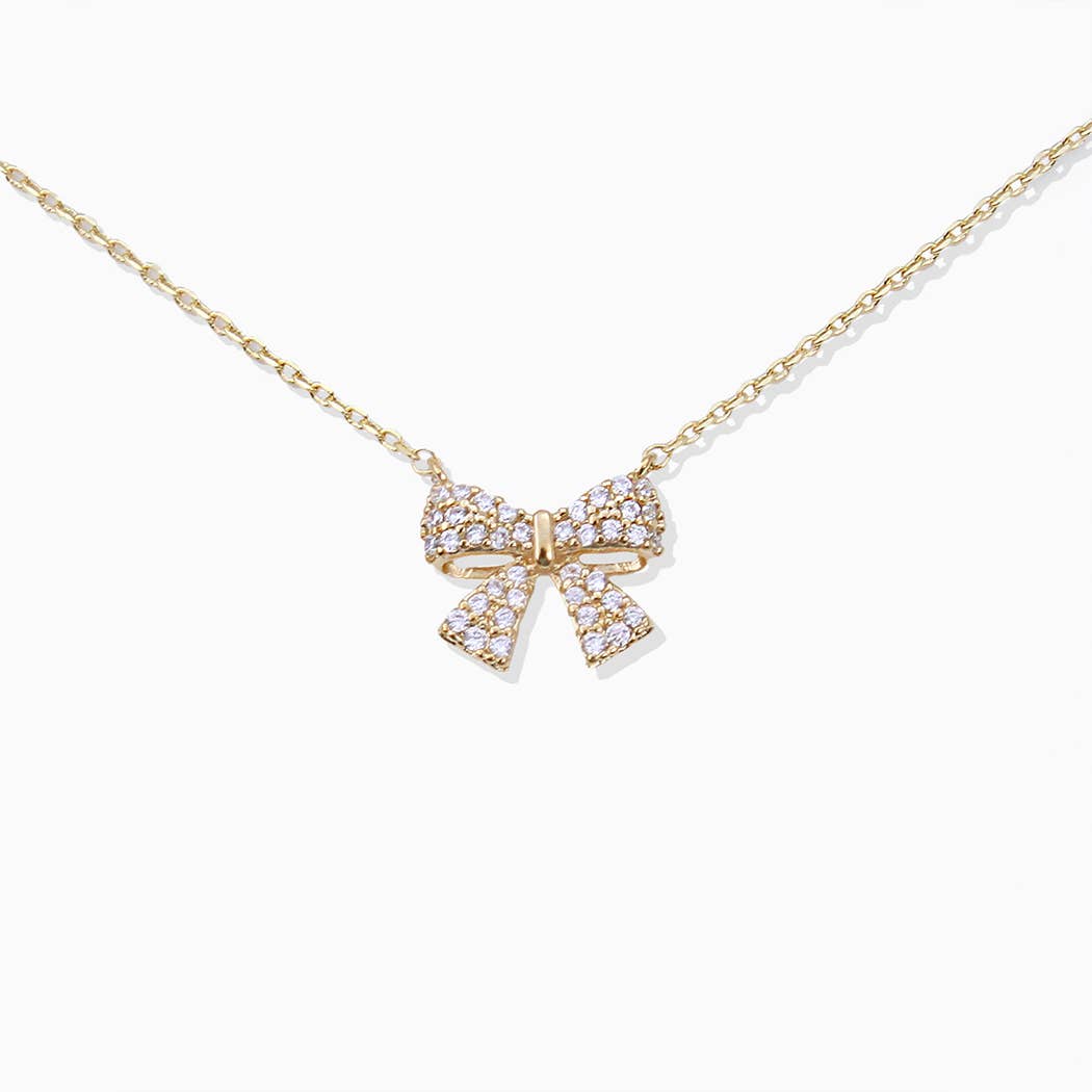 Gold Dipped Ribbon Bow Pave CZ Necklaces