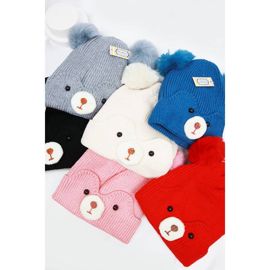 Kids Bear Pom Pom Knit Beanie